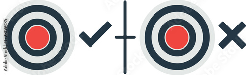 Target with checkmark and crossmark success and failure concept.