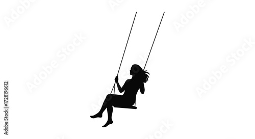 A solitary figure enjoying a swing set against a white background silhouette