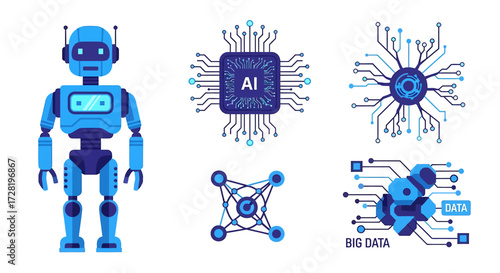 Cartoon Robot Illustration with Antennae and Display Screen
