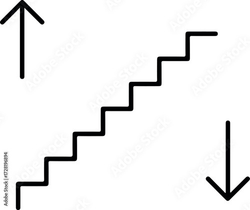 Staircase symbol with upward and downward arrows representing movement and direction.