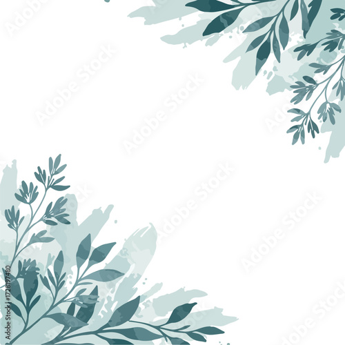 Watercolor botanical illustration of leaves and branches in a corner design.