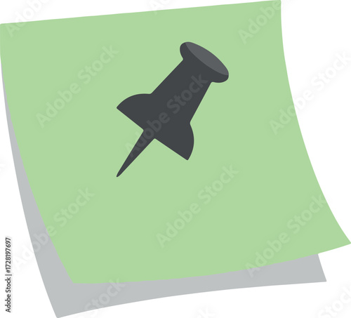 Sticky note with a black push pin for important reminders and tasks.