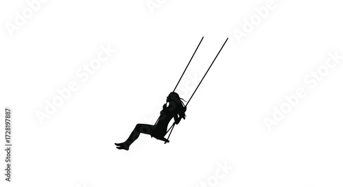 A solitary figure enjoys a peaceful moment on a swing set silhouette