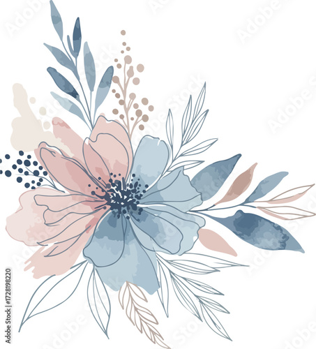 Watercolor floral corner design with delicate petals and leaves.