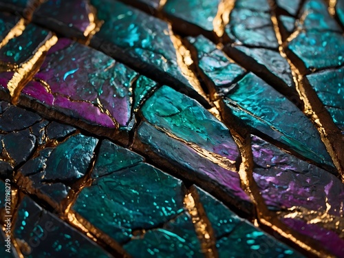 Opulent porcelain plate, shimmering with raised golden veins.