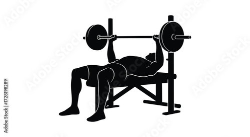 Weightlifter performing a bench press exercise in a striking silhouette