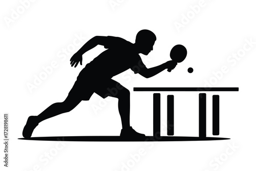 Black silhouette athlete playing table tennis with paddle and ball person