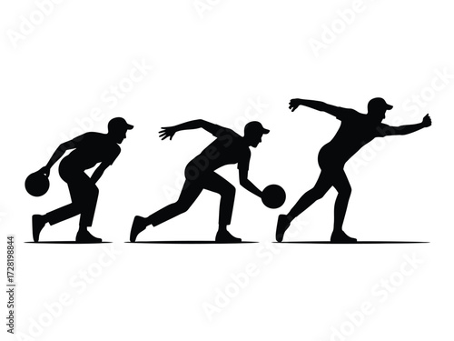 Black silhouette bowler in action sequence bowling motion