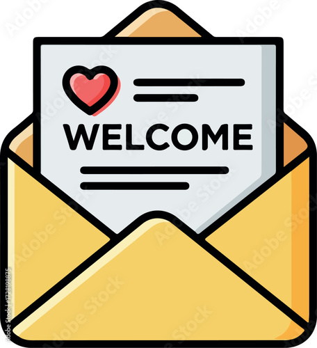 Welcome message in an envelope with a heart symbol a warm greeting.