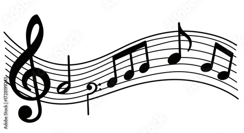 Musical Notes and Treble Clef A Black and White Illustration Depicting Music's Essence