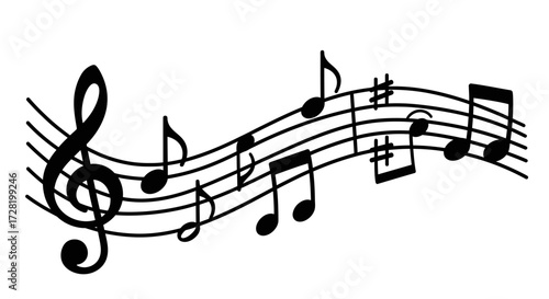 Musical Notes on a Staff A Black and White Illustration of Melodic Symbols and Music