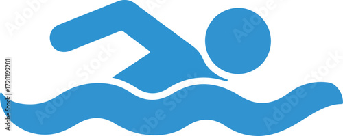 Swimming icon representing a person in water blue color simple design.