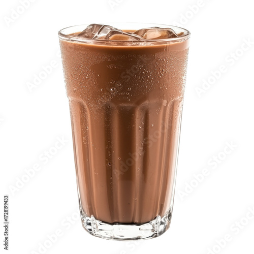 Iced Chocolate Drink in Glass Refreshing Beverage Cold Sweet Treat isolated on a white background