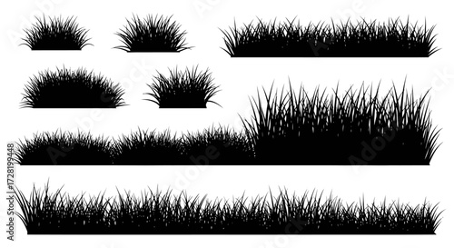 Collection of black silhouettes of grass, perfect for adding natural elements to designs and illustrations