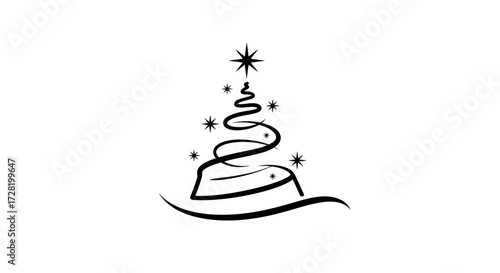 Christmas Tree Icon A Festive Spiral Design with Star and Decorative Elements, for Holiday Cheer