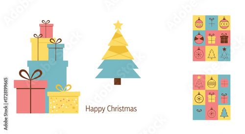 Christmas Gift and Tree Illustrations Festive Designs for Holiday Greetings and Decorations