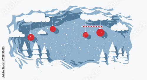 Festive Winter Wonderland A Decorative Illustration Featuring Ornaments and Snow
