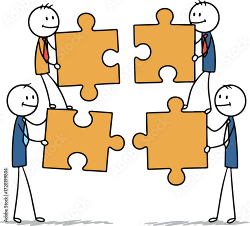 Teamwork puzzle pieces coming together to complete the task.