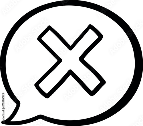 The speech bubble with a cross symbol represents a negative concept.