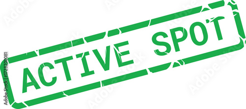 Distressed green active spot rectangular stamp shows usage and emphasis, isolated on white