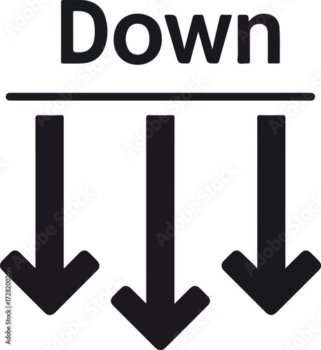 Three downward arrows pointing down with the word Down above them.
