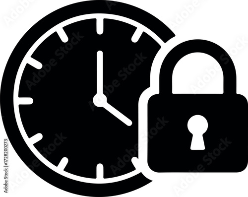 Time management concept with clock and padlock representing security.
