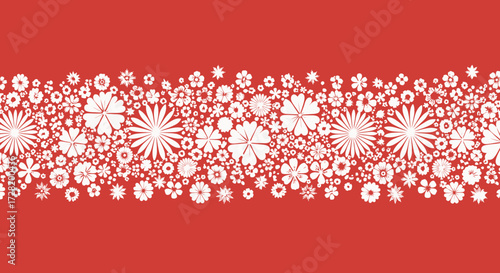 Elegant Floral Border Design A Seamless Pattern with White Flowers on a Red Background