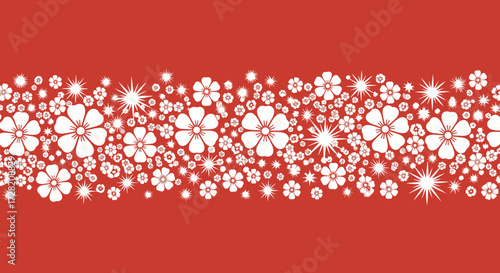 Canvas Print Floral Border Design A Seamless Pattern of White Flowers on a Red Background, De