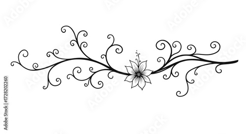 Elegant Floral Vine Design with Swirls and a Delicate Flower for Decorative Use