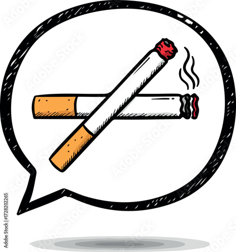 Two cigarettes inside a speech bubble one burning and smoking.