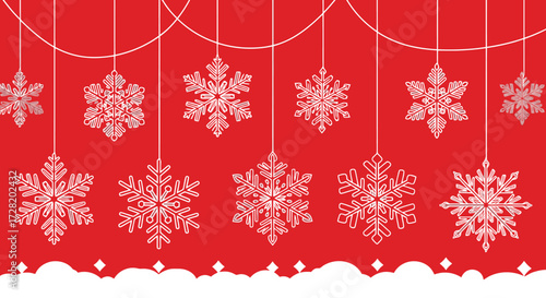 Christmas Snowflake Decorations Festive Hanging Snowflakes Against a Red Background, Holiday Cheer