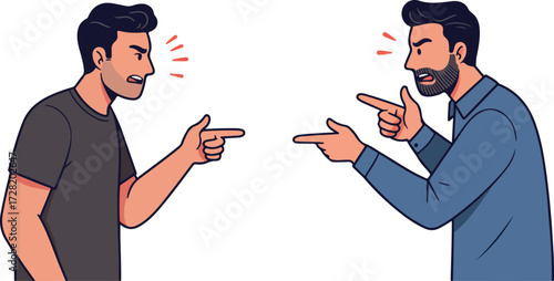 Two men arguing and pointing fingers at each other in disagreement.