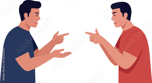 Two men arguing and pointing fingers at each other in heated discussion.