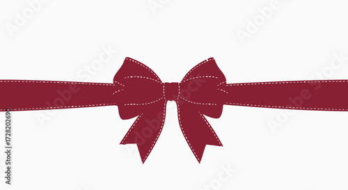 Elegant deep red satin ribbon bow and band with white stitching, perfect for luxury gift wrapping and celebratory designs