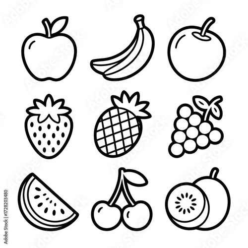 A fruit set illustration vector style coloring book 