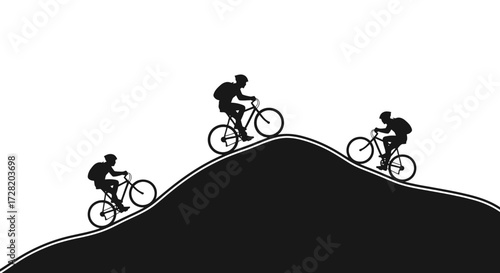 Dynamic cyclists conquer challenging terrain, embodying freedom and active lifestyle adventure