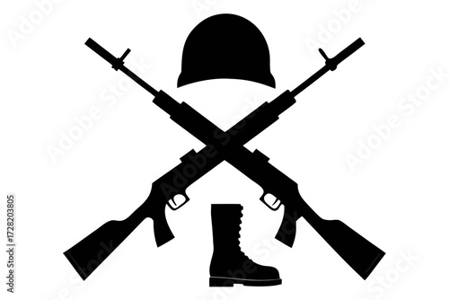 Memorial Scene _ Rifle + Helmet + Boots silhouette (Fallen Soldier Battle Cross)