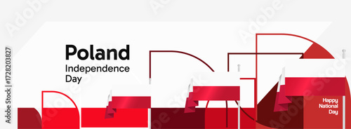 Happy Poland Independence Day wide banner. National day celebration background, poster, greeting cards with flag. Poland National Independence Day design background with creative geometric art.