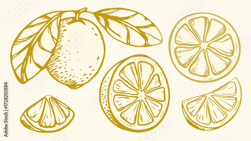 Vibrant golden lemon illustrations capture fresh zest and citrus essence for delightful designs