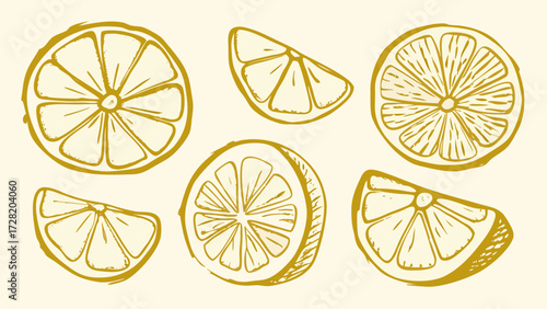 Vibrant citrus slices hand drawn in a charming artistic style perfect for refreshing designs and summer themes