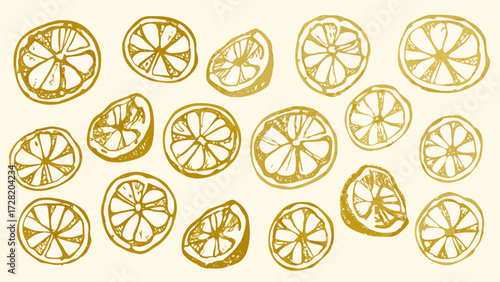 Vibrant golden citrus slices pattern evokes freshness and summer zest perfect for design projects celebrating healthy living and natural ingredients