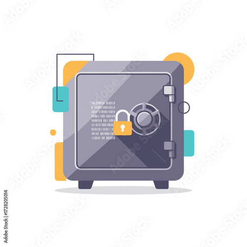 Digital Data Security Concept with Safe Box and Padlock Icon Illustration