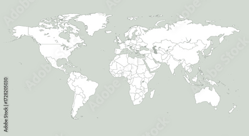 Blank world map with clear country borders and continents, perfect for educational, travel, or business planning and design projects.