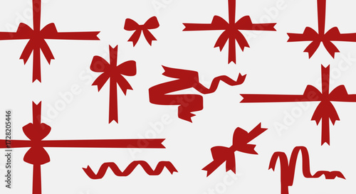Elegant red satin ribbons and bows collection for festive gift wrapping and elegant decoration projects