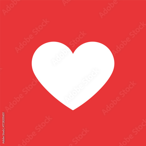 White heart shape symbol of love and affection on red background.