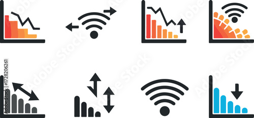 Wireless Connectivity and Data Analysis Icons.