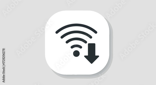 Wireless internet connection with download symbol on white background.