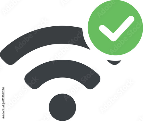 Wireless network connection with a green checkmark for successful connection.