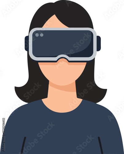 Woman wearing VR headset experiencing virtual reality technology immersion.