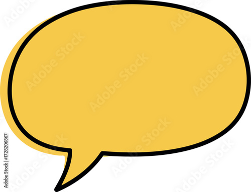 Yellow speech bubble with black outline for communication and expression.